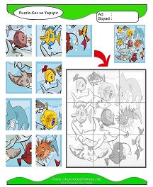 Puzzle Kes Yapıştır Çalışma Sayfaları